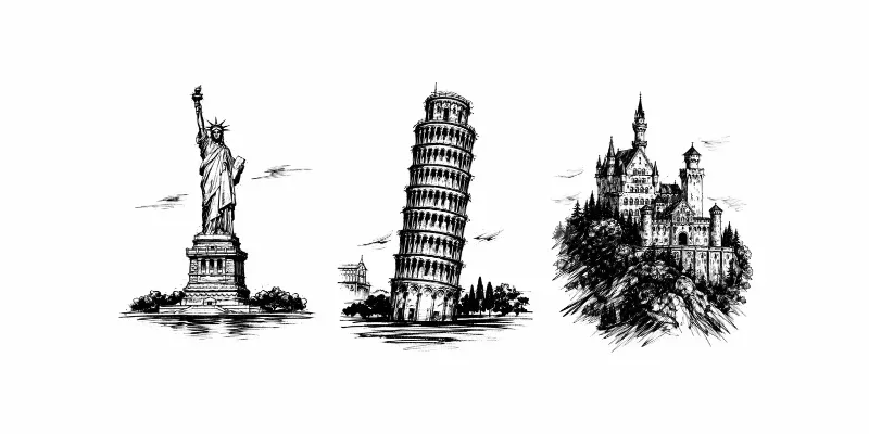 World Landmarks Ink Sketch Posters ChatGPT Image Prompt | PromptBase