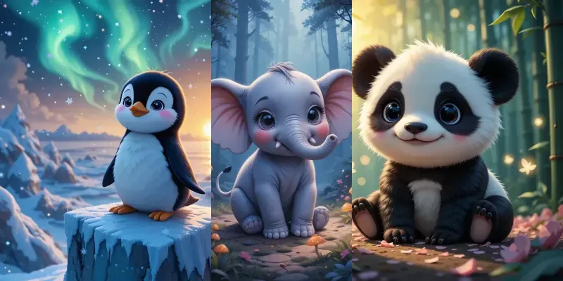 Adorable Baby Animals In Cute Scenes Generator App | PromptBase