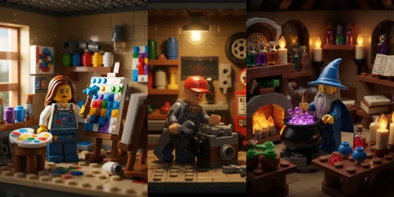 Cinematic Lego Minifigure Professions Generator App | PromptBase