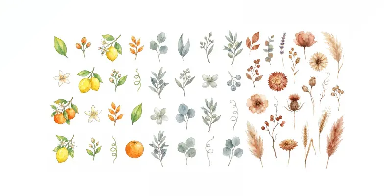 Watercolor Botanical Clipart Sheets Generator App | PromptBase