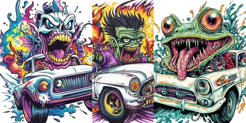 Grotesque Angry Cartoon Ride Tees Generator App | PromptBase