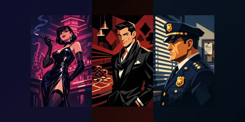 Retro Animated Noir Character Generator App | PromptBase