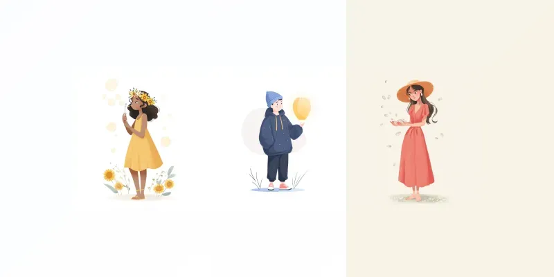 Character Moments Flat Vector Serie Generator App | PromptBase