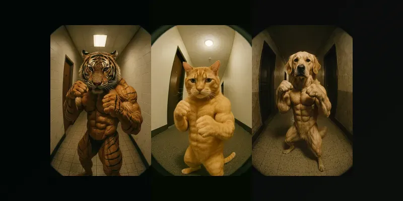 Ripped Animal Boxer Fisheye Photo Generator App | PromptBase