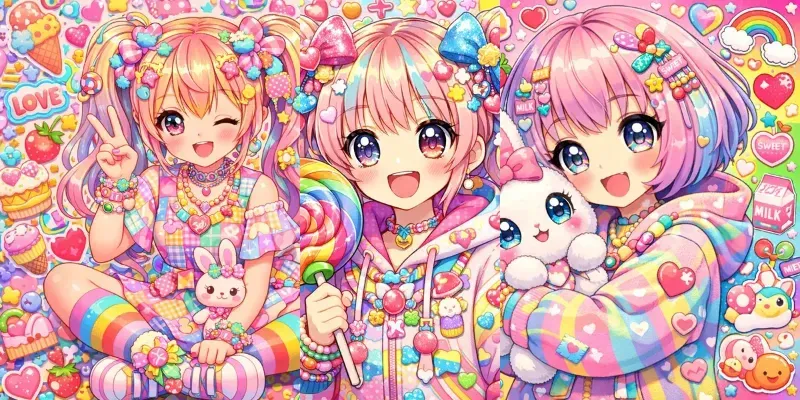 Kawaii Candycore Anime Girl Art Generator App | PromptBase