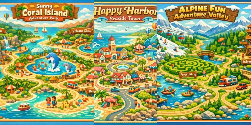 Playful Cartoon Travel Map Design Generator App | PromptBase