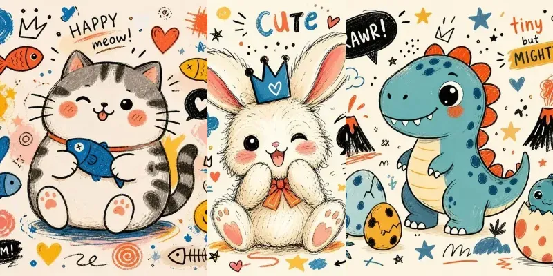 Cute Doodle Character Prompt Pack Generator App | PromptBase