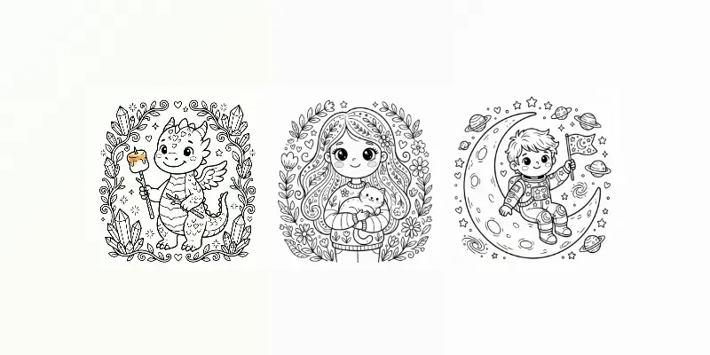 Clean Line Art Coloring Pages Generator App | PromptBase