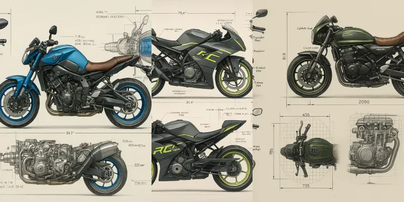 Modern Motorcycle Blueprint Visualizer Generator App | PromptBase