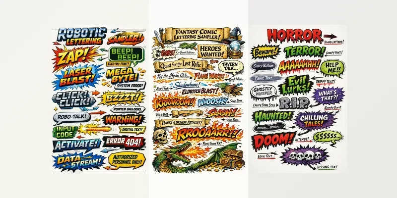 Comic Lettering Sampler Posters Generator App | PromptBase