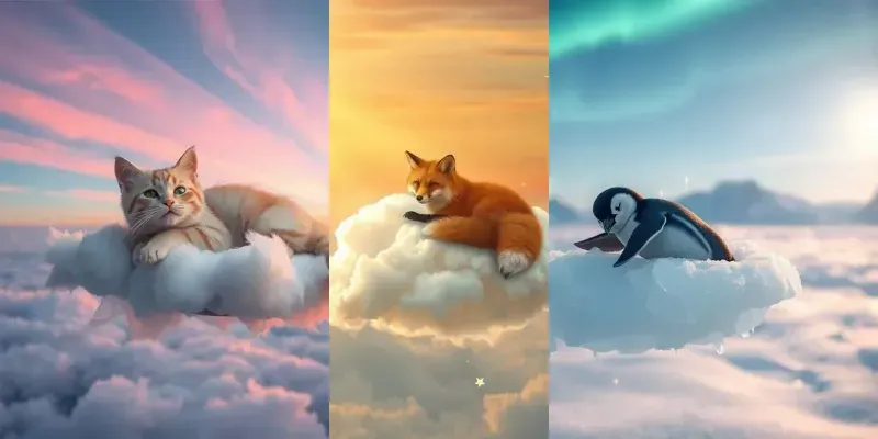 Cute Animals On Magic Clouds FLUX Prompt | PromptBase