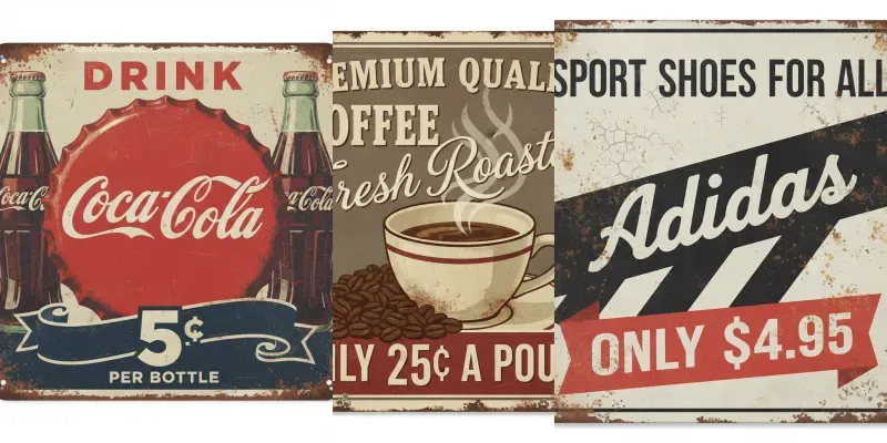 Vintage 1950s Metal Tin Sign Posters Generator App | PromptBase