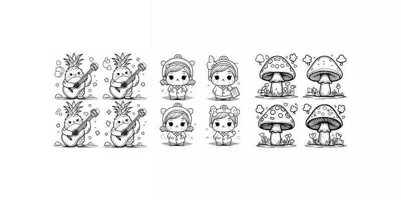 Kawaii Bw Coloring Grid Objects Generator App | PromptBase