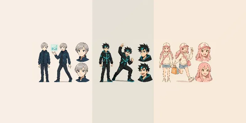 Anime Mascot Character Pose Sheet Generator App | PromptBase