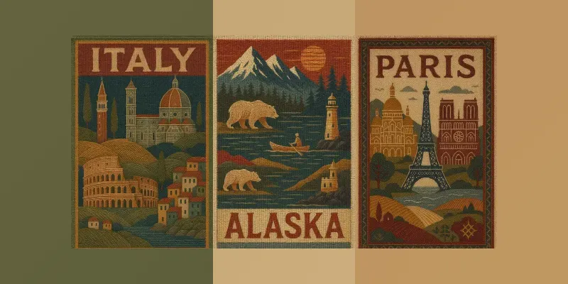 Woven Landmark Posters Generator App | PromptBase