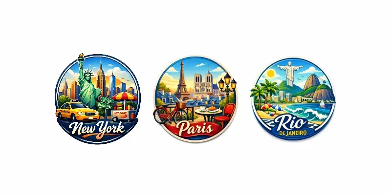 Travel City Badge Illustration Pack Generator App | PromptBase