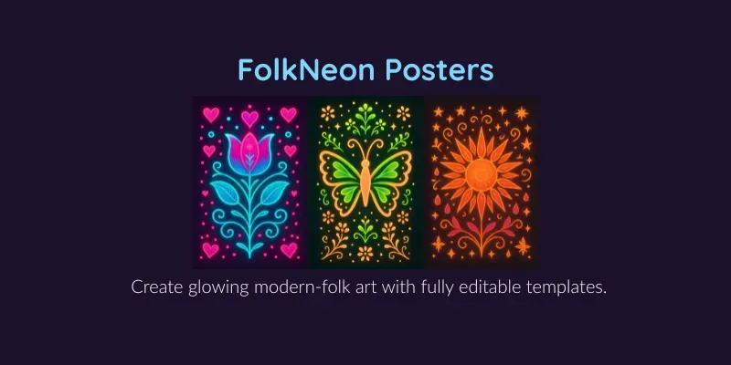 Neon Folk Art Posters ChatGPT Image Prompt | PromptBase