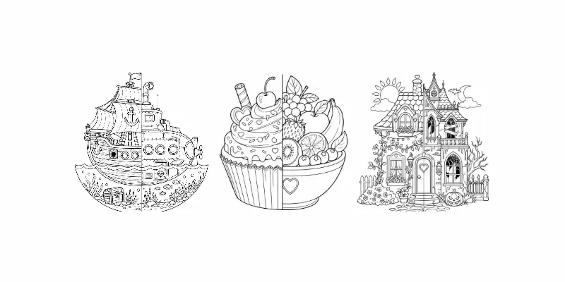 Splitdesign Dual Form Coloring Pages Generator App | PromptBase