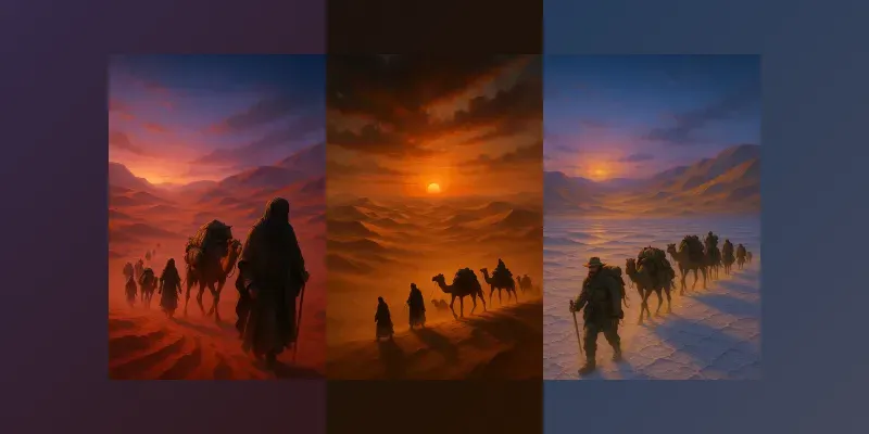 Cinematic Desert Caravan Scenes ChatGPT Image Prompt | PromptBase