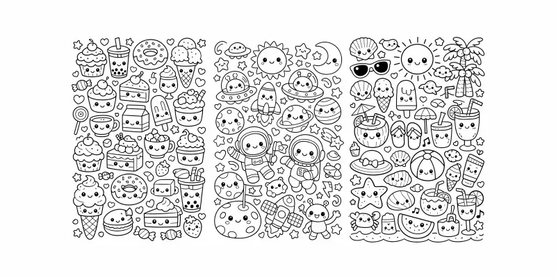 Kawaii Easy Doodles Coloring Pages Book Generator App | PromptBase