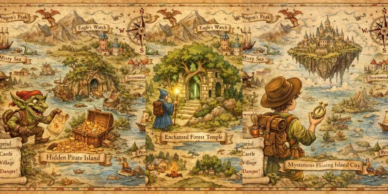 Vintage Fantasy Storybook Adventure Map Generator App | PromptBase
