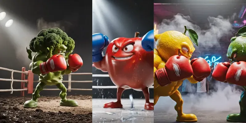 3d Anthropomorphic Food Boxing Fights Generator App | PromptBase