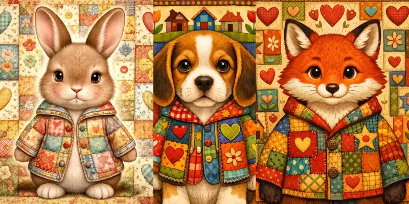 Patchwork Folk Character Portrait Generator App | PromptBase