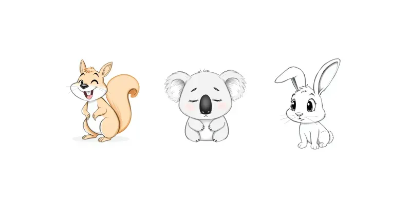 Adorable Pencil Cartoon Animals Generator App | PromptBase