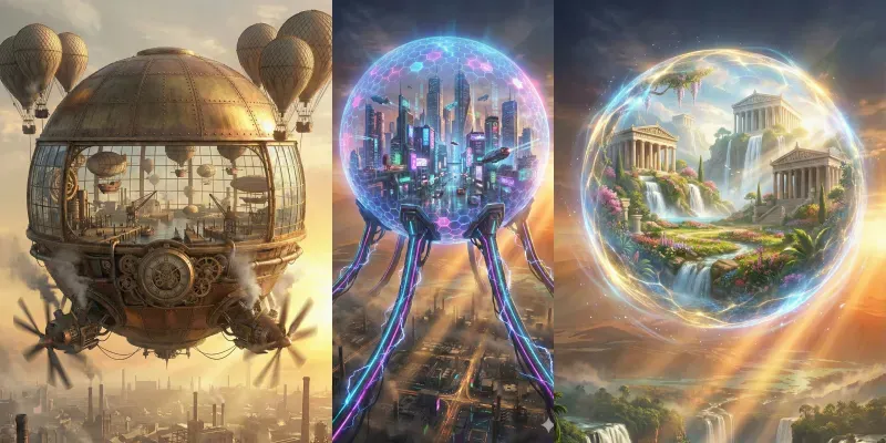 Floating Dome Cities Generator App | PromptBase
