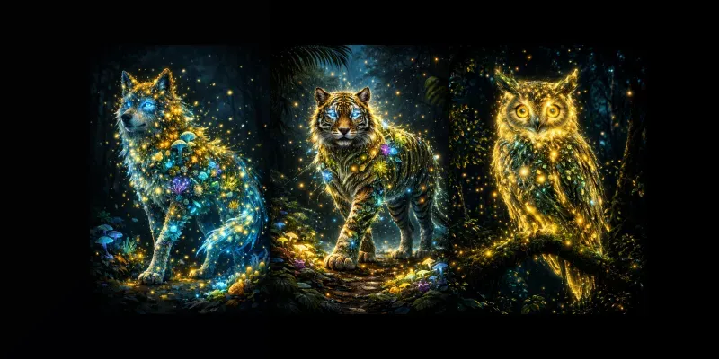 Glowing Ecosystem Animal Forms Generator App | PromptBase