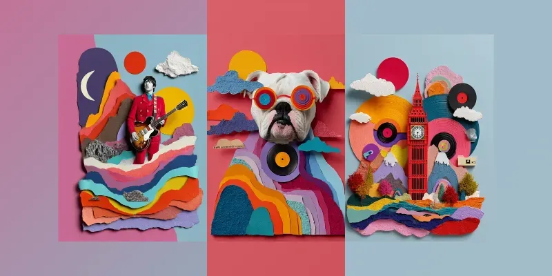 Beatles Rhythms Collage Art Style Generator App | PromptBase