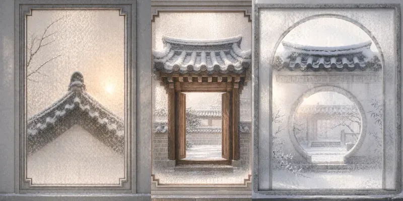 Winter Hanok Frostglass Panels Generator App | PromptBase