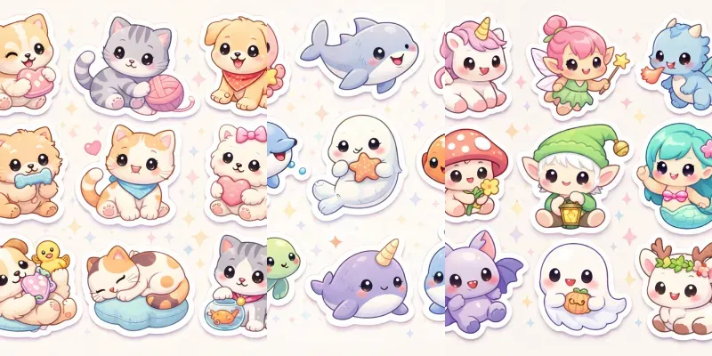 Kawaii Chibi Sticker Pack Generator App | PromptBase