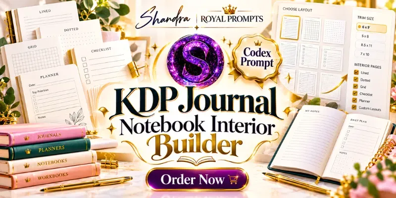KDP Journal Notebook Interior Builder Codex Prompt | PromptBase