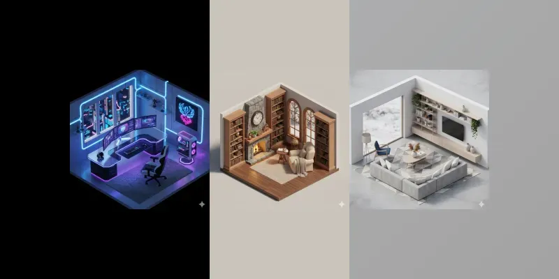 Realistic Isometric Interiors Gemini Image Prompt | PromptBase