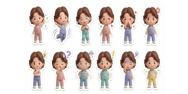 Wide Kawaii 3d Chibi Sticker Sheets Generator App | PromptBase