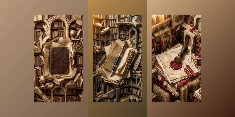 Antique Library Papercraft Stages Gemini Image Prompt | PromptBase