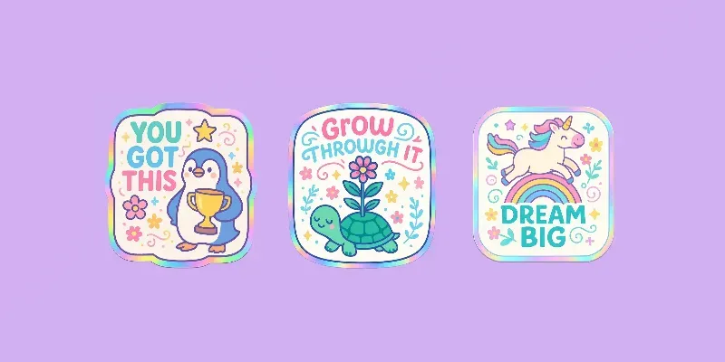 Kawaii Selflove Quote Holo Stickers ChatGPT Image Prompt | PromptBase