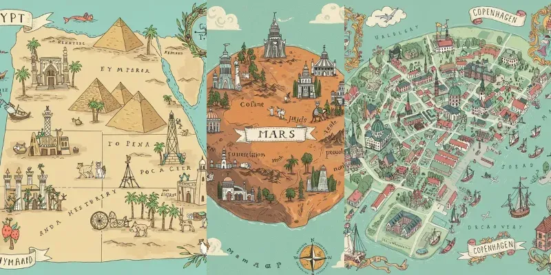 Whimsical Travel Map Illustrations Generator App | PromptBase